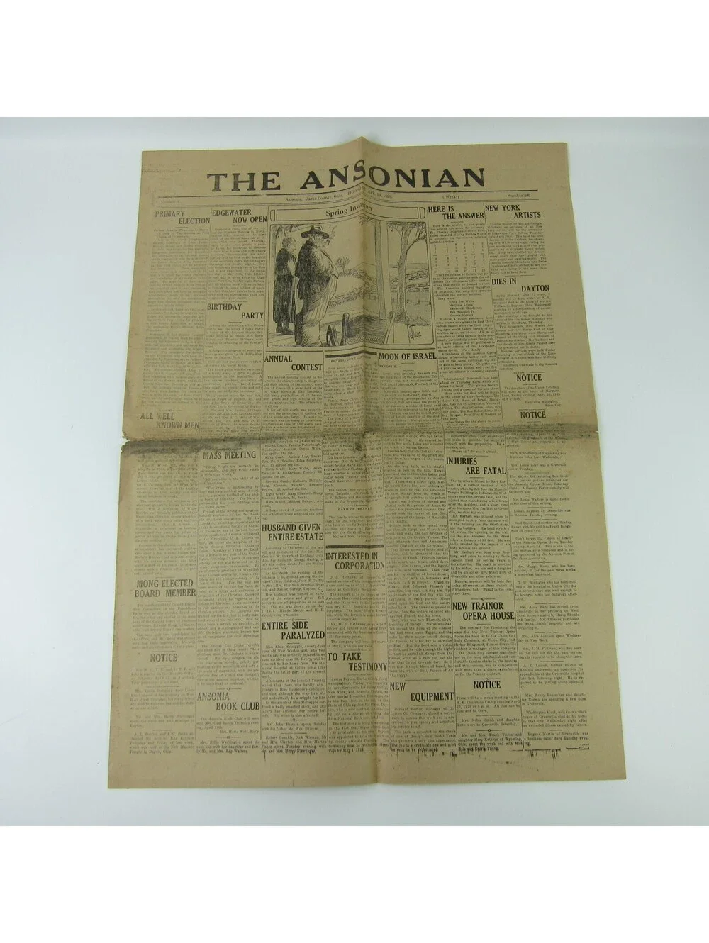 The Ansonian Newspaper Ansonia Darke County Ohio Thursday Apr 1928 Antique RARE